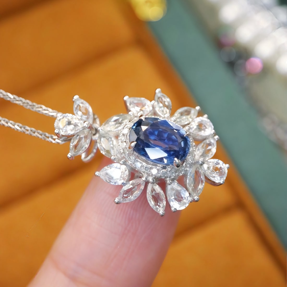 14k Gold 1.19 Ctw Natural Sapphire & Diamond Pendant( Without Chain ) - 4