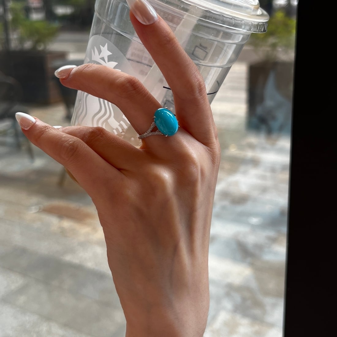 14k Gold 5.30 Ctw Natural Blue Turquoise & Diamond Ring - 4