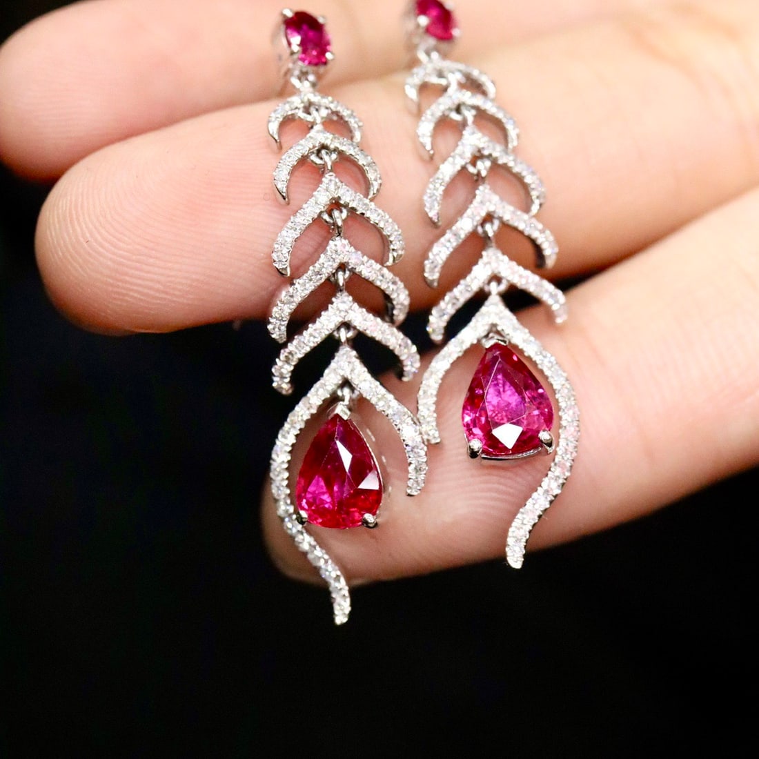 14k Gold 3.38 Ctw Natural Ruby & Diamond Earrings: Ref:231094345 // gold content:14k gold // main gemstone:ruby // shape:multiple // carat weight:2. 64ct // color:red // treatment:natural // // adjacent gemstone 2 : diamond // shape:round // carat wei