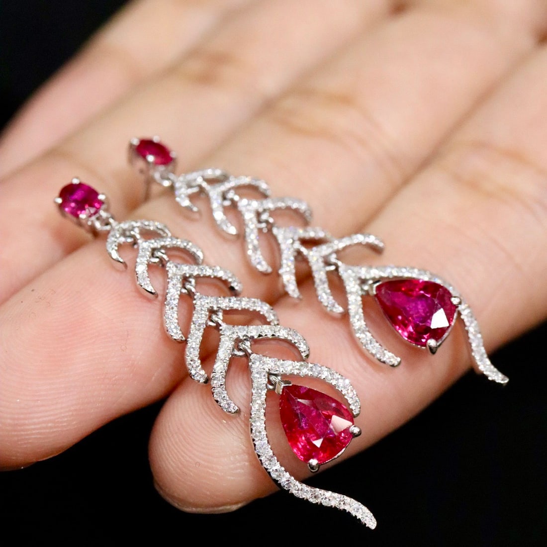 14k Gold 3.38 Ctw Natural Ruby & Diamond Earrings - 3