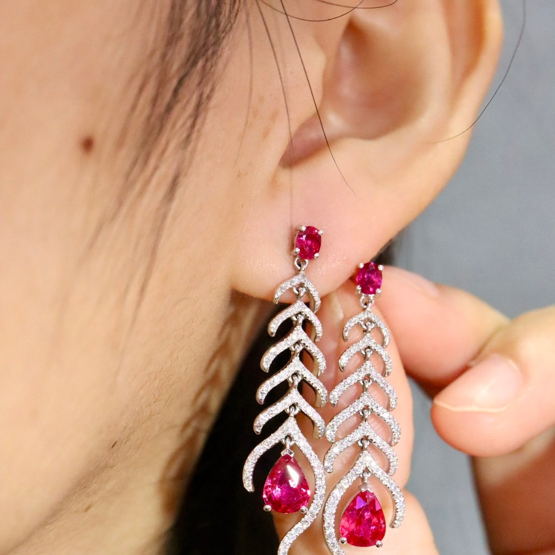 14k Gold 3.38 Ctw Natural Ruby & Diamond Earrings - 5