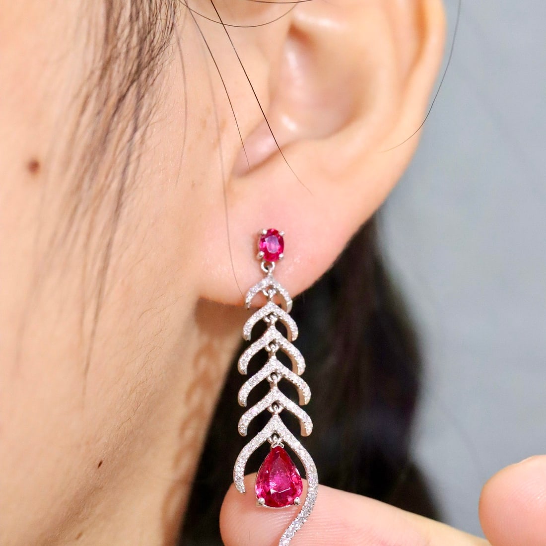 14k Gold 3.38 Ctw Natural Ruby & Diamond Earrings - 6