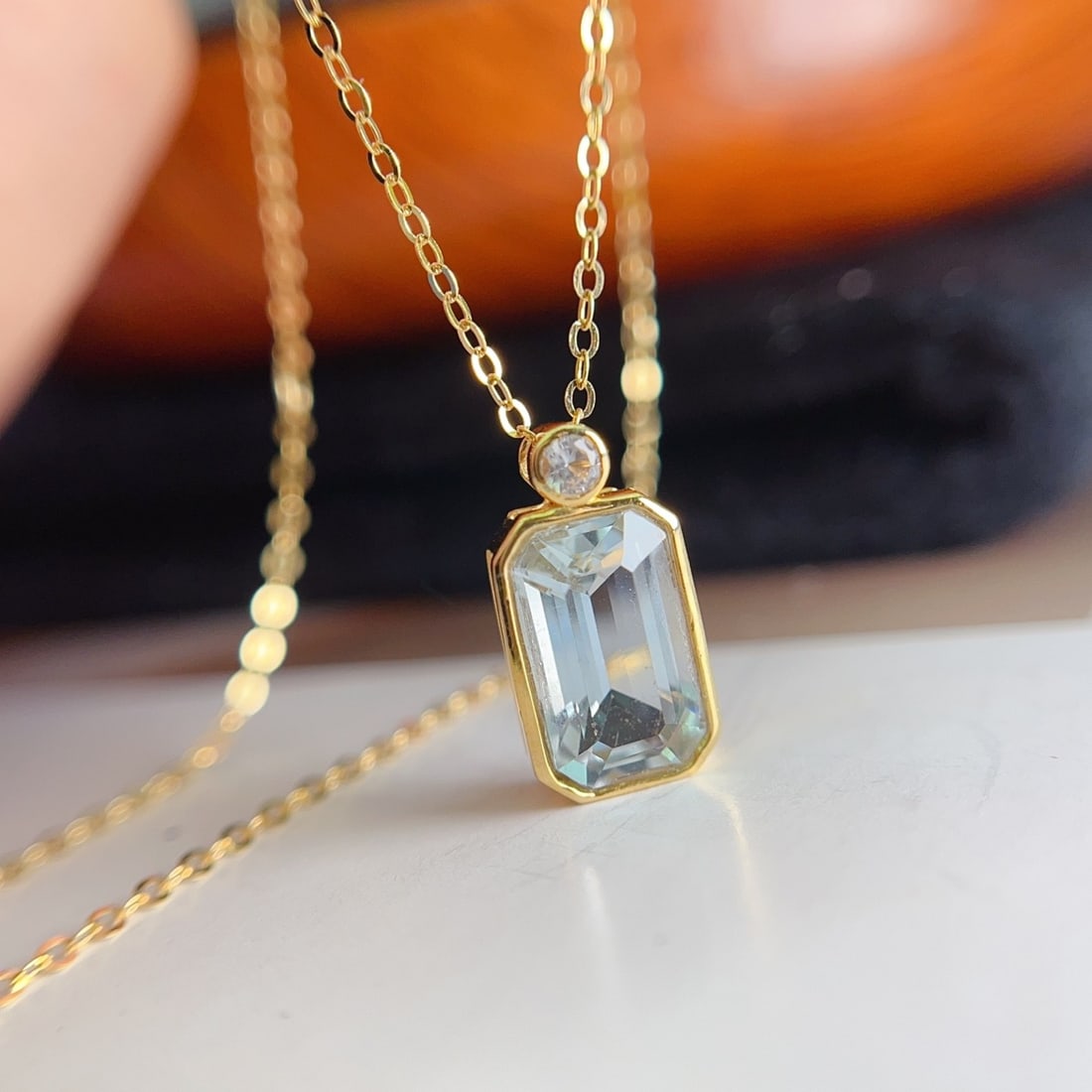 14k Gold 2.00 Ct Natural Aquamarine & Sapphire Necklace - 3