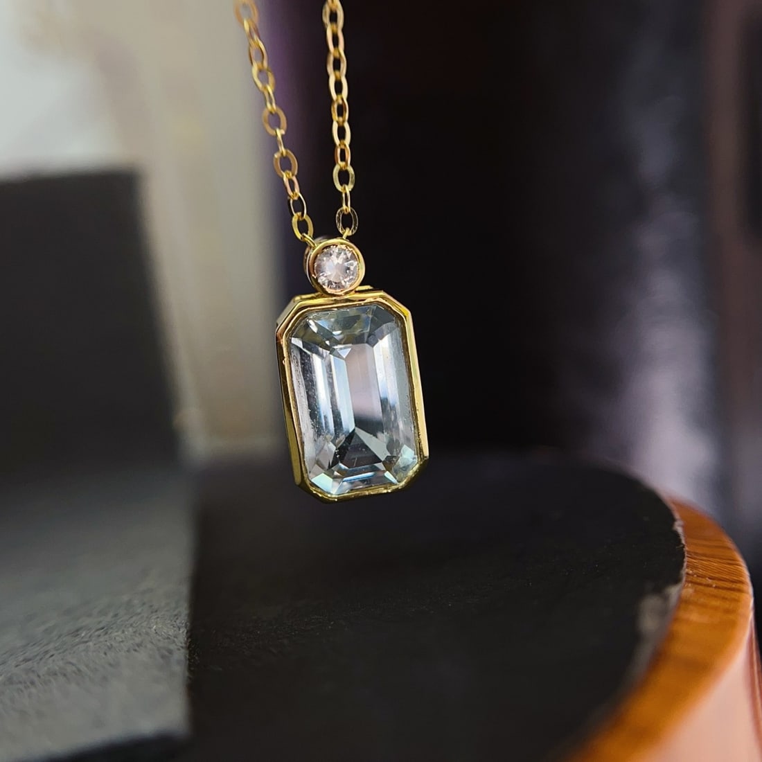14k Gold 2.00 Ct Natural Aquamarine & Sapphire Necklace - 4