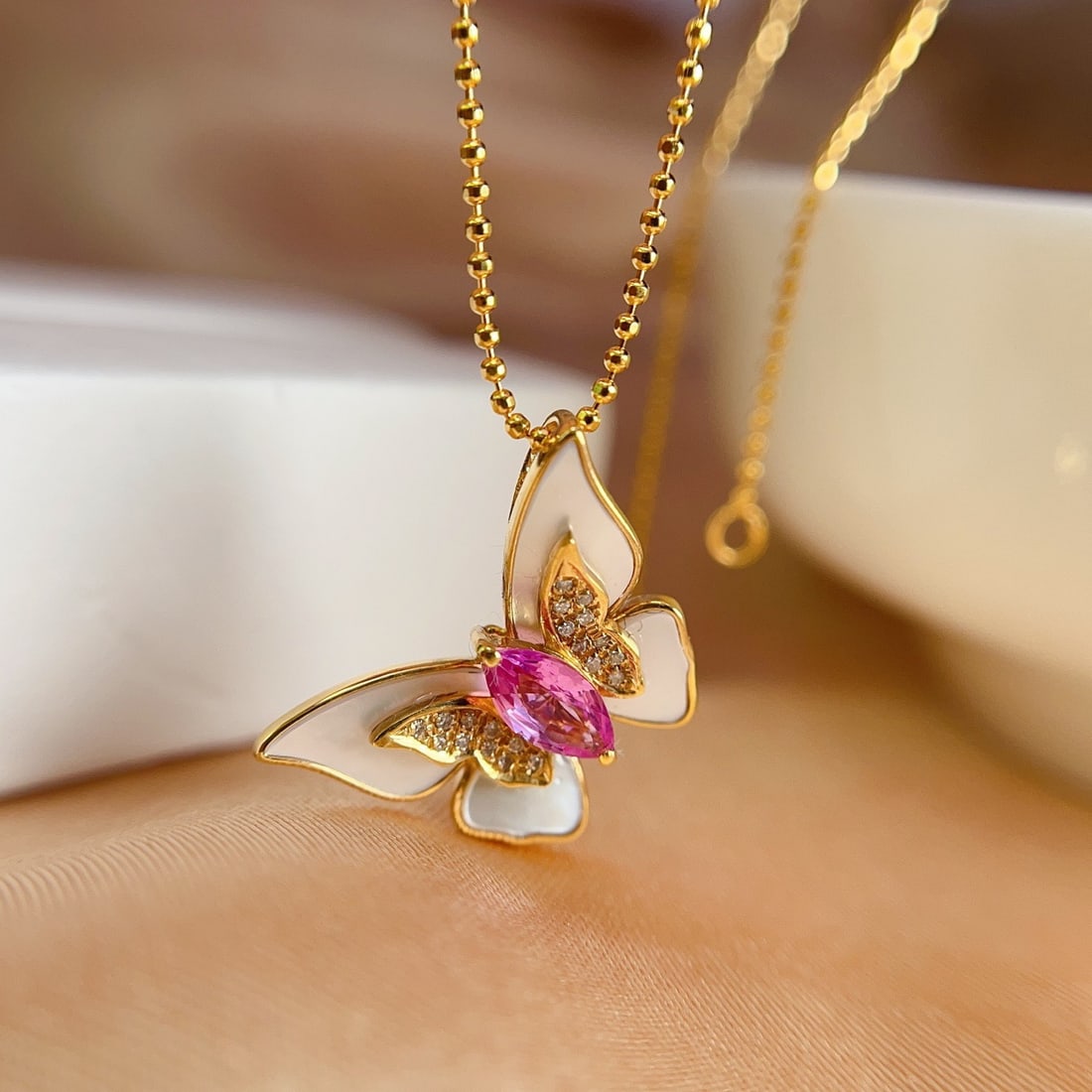 14k Gold 0.60 Ct Natural Sapphire & Diamond Pendant( Without Chain ) - 4