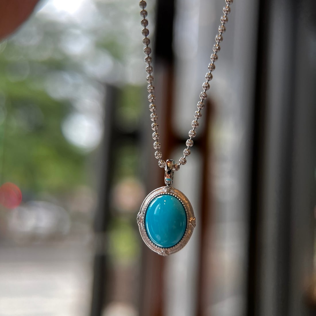 14k Gold 2.65 Ctw Natural Blue Turquoise & Diamond Pendant( Without Chain ) - 2