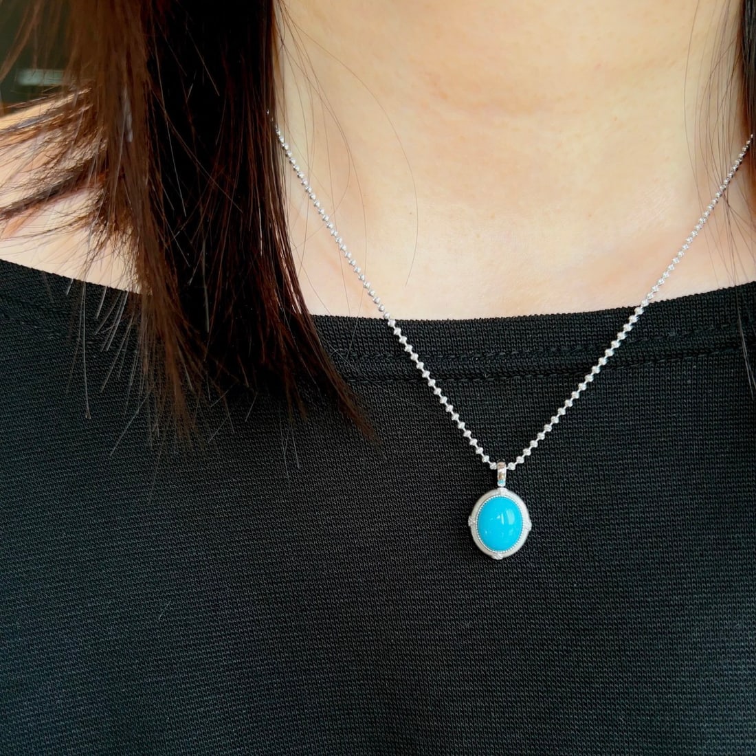 14k Gold 2.65 Ctw Natural Blue Turquoise & Diamond Pendant( Without Chain ) - 3