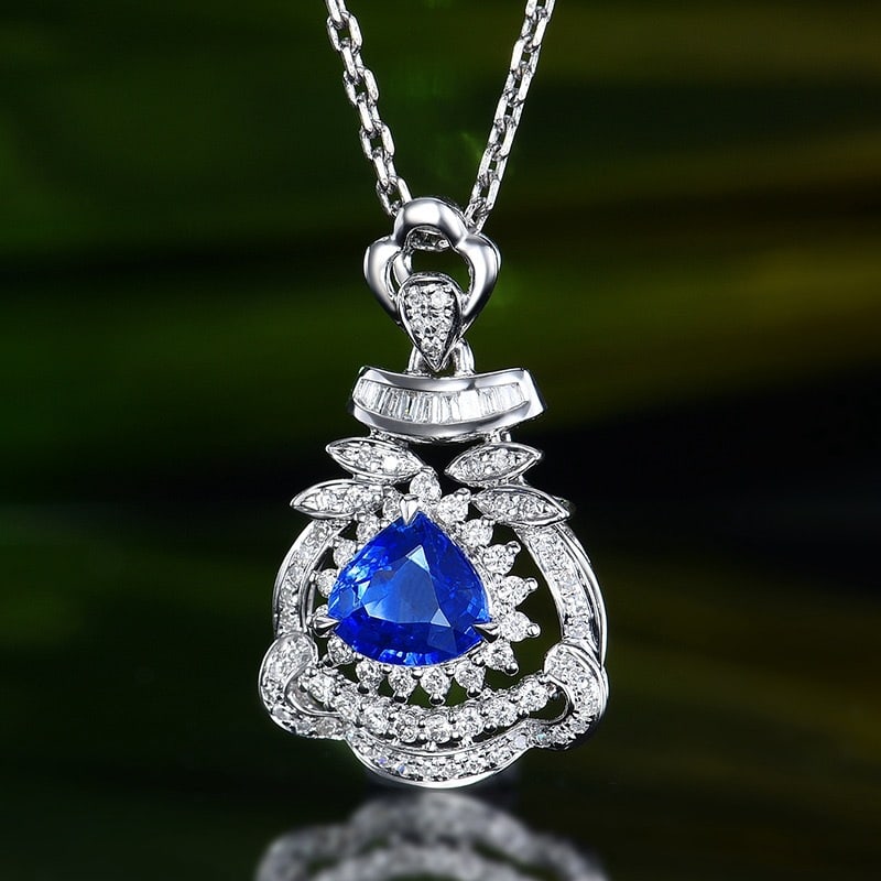 14k Gold 1.26 Ctw Natural Sapphire & Diamond Pendant( Without Chain ) - 2