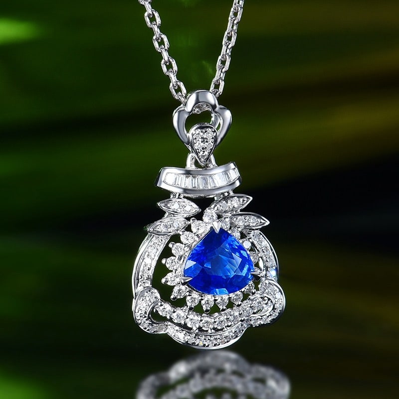 14k Gold 1.26 Ctw Natural Sapphire & Diamond Pendant( Without Chain ) - 3