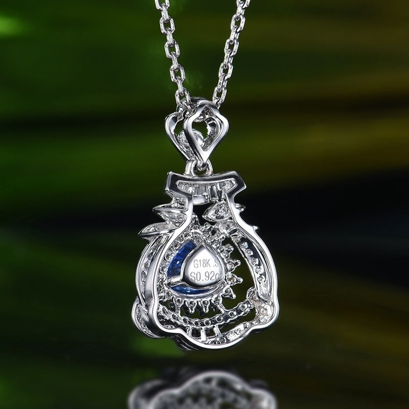 14k Gold 1.26 Ctw Natural Sapphire & Diamond Pendant( Without Chain ) - 4