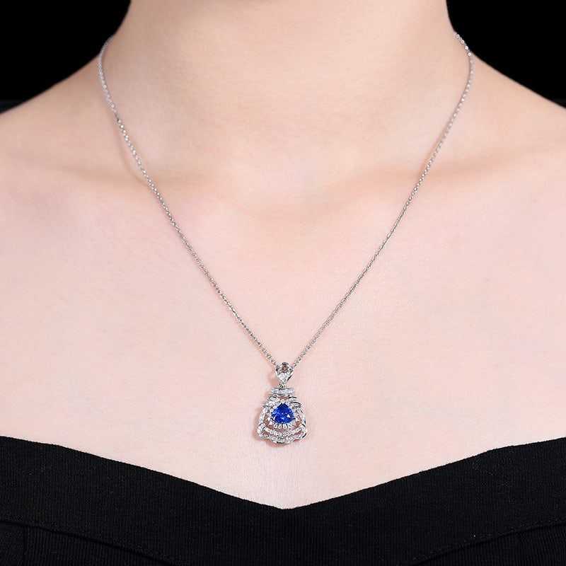14k Gold 1.26 Ctw Natural Sapphire & Diamond Pendant( Without Chain ) - 5