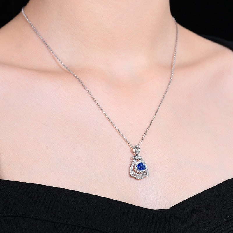 14k Gold 1.26 Ctw Natural Sapphire & Diamond Pendant( Without Chain ) - 6