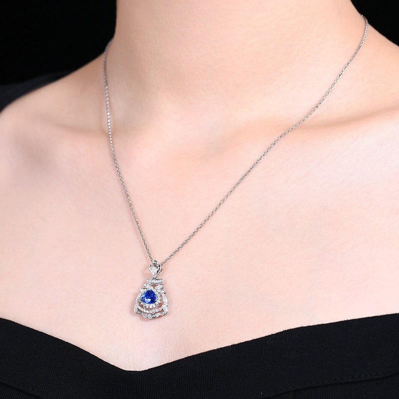 14k Gold 1.26 Ctw Natural Sapphire & Diamond Pendant( Without Chain ) - 7