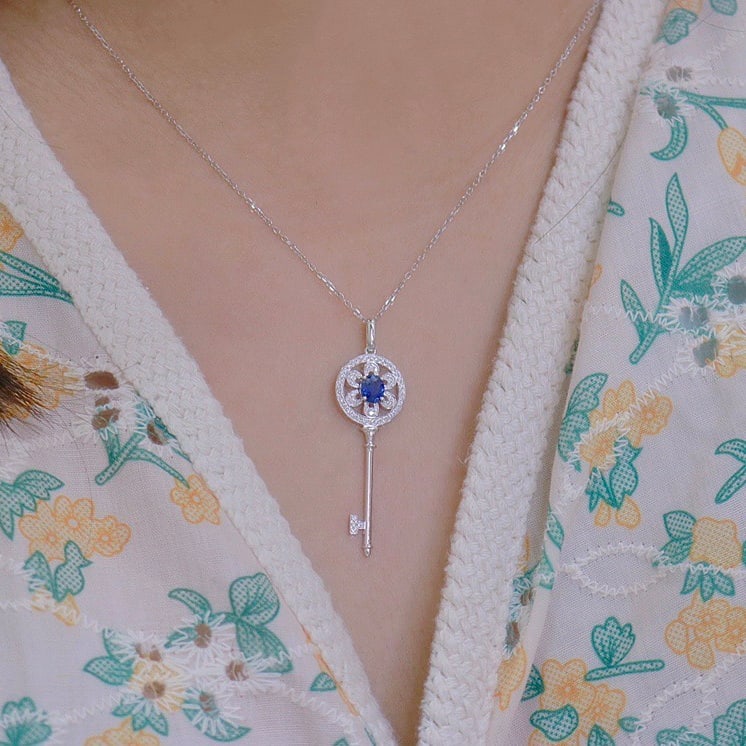 14k Gold 0.69 Ctw Natural Sapphire & Diamond Pendant( Without Chain ) - 5