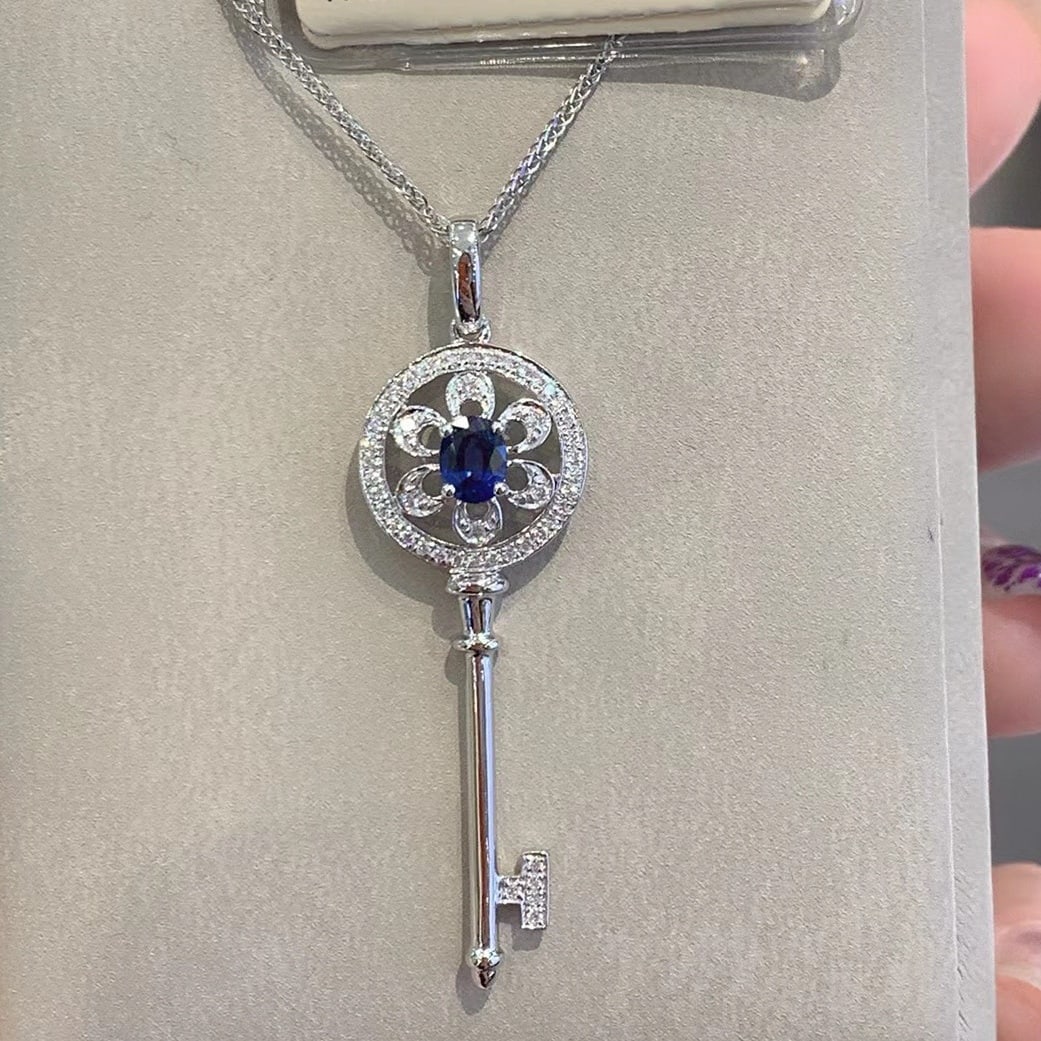 14k Gold 0.69 Ctw Natural Sapphire & Diamond Pendant( Without Chain ) - 6