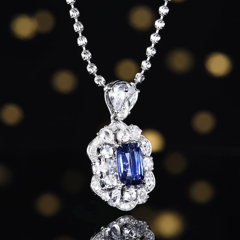 14k Gold 1.09 Ctw Natural Sapphire & Diamond Pendant( Without Chain ) - 2
