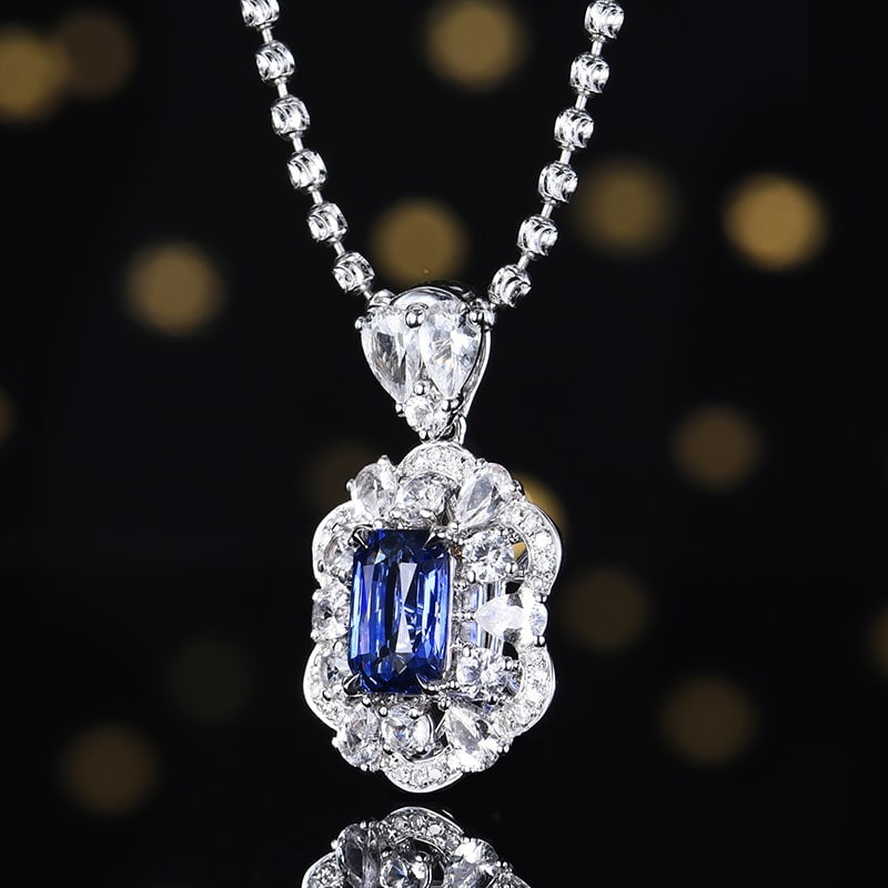 14k Gold 1.09 Ctw Natural Sapphire & Diamond Pendant( Without Chain ) - 3