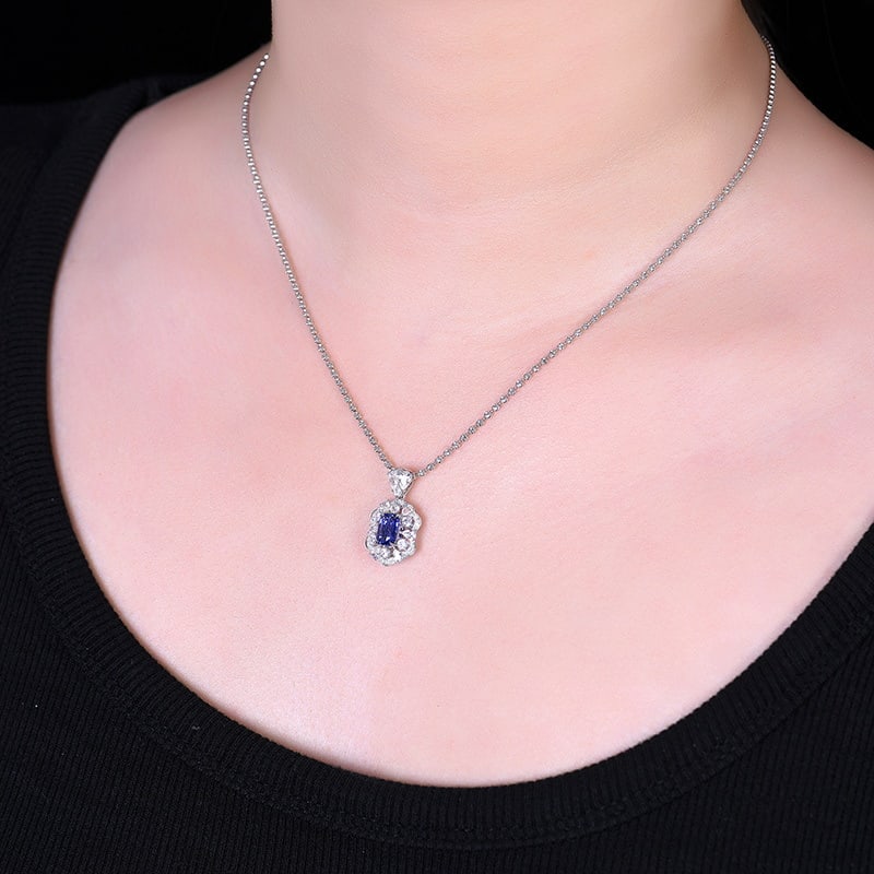 14k Gold 1.09 Ctw Natural Sapphire & Diamond Pendant( Without Chain ) - 8