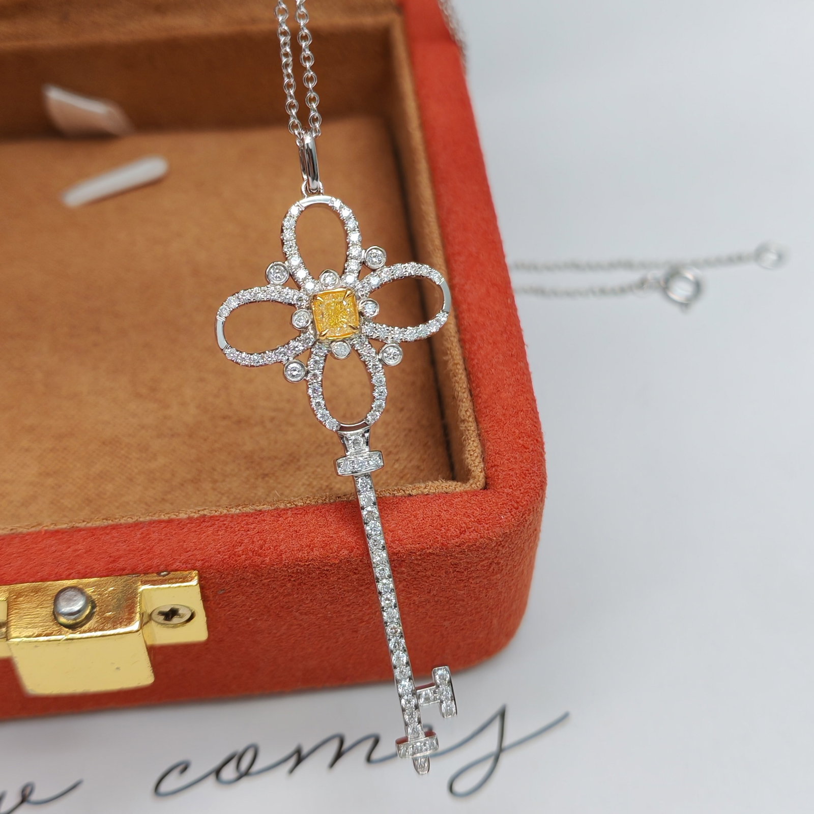 14k Gold 0.78 Ctw Natural Yellow Diamond & Diamond Pendant( Without Chain ) - 2