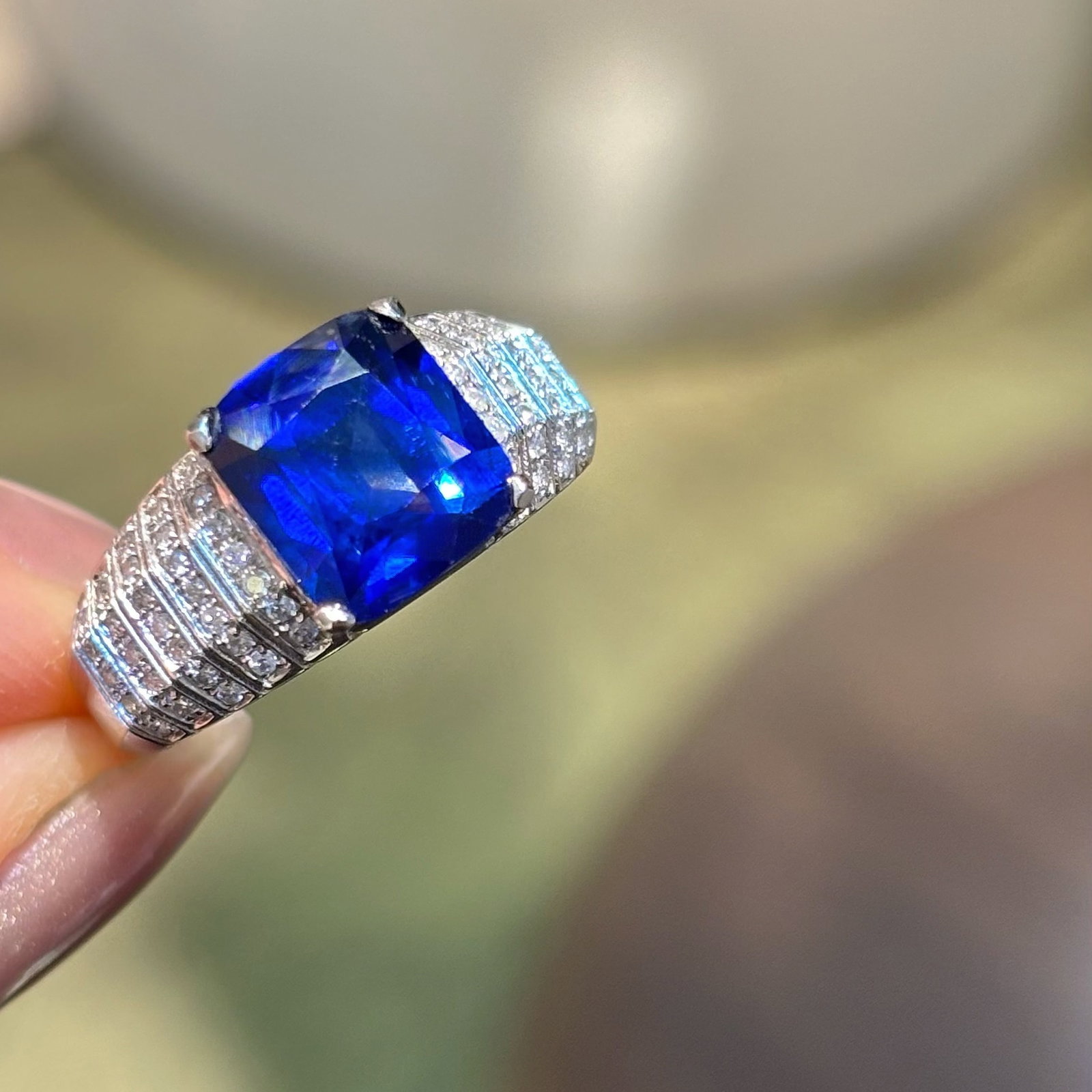 14k Gold 3.52 Ct Natural Sapphire & Diamond Ring - 4