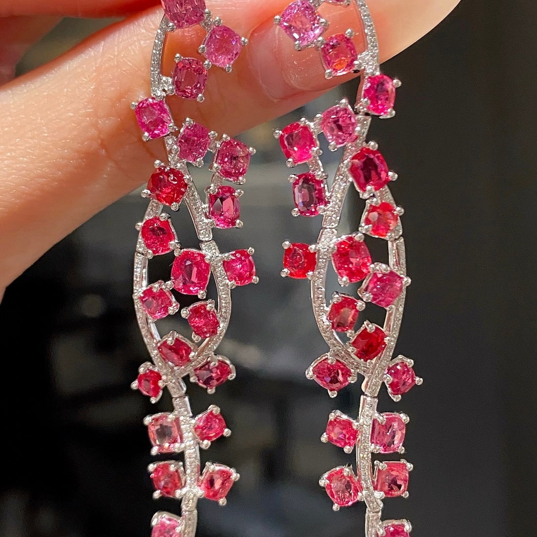 14k Gold 9.06 Ctw Natural Spinel & Diamond Earrings - 5