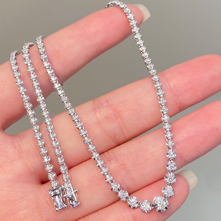 14k Gold 3 Ct Natural H Diamond Necklace: Ref:231094389 // gold content:14k gold // main gemstone:diamond // shape:round // carat weight:3ct // clarity grade:vs-si // color:h // treatment:natural // cut grade:g // Condition: New Low
