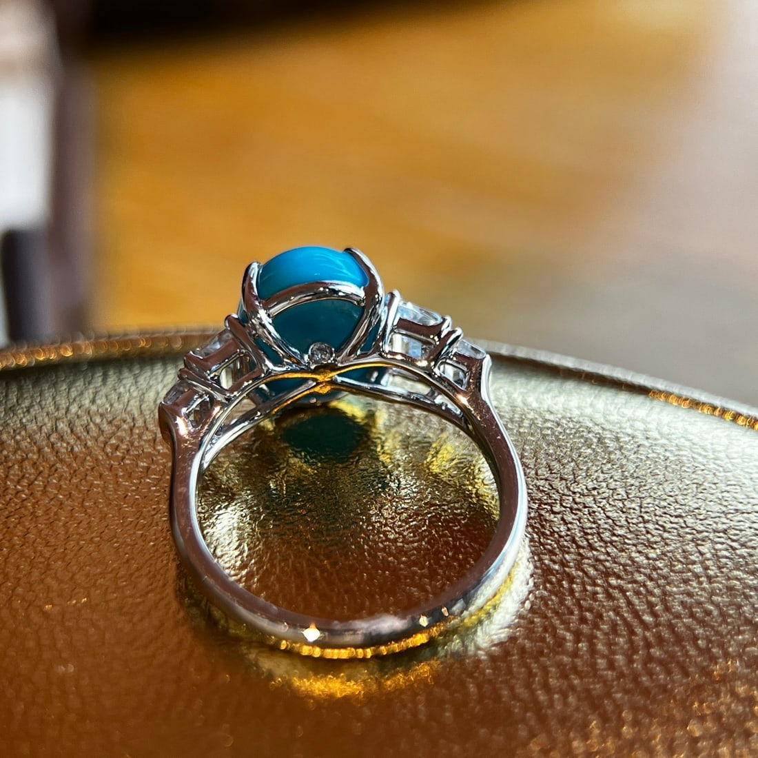 14k Gold 3.82 Ctw Natural Blue Turquoise & Diamond Ring - 3