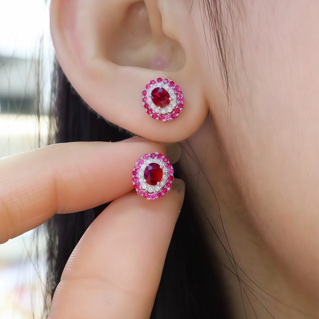 14k Gold 0.79 Ctw Natural Ruby & Diamond Earrings - 5