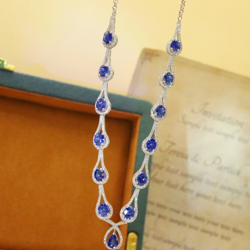 14k Gold 8.20 Ctw Natural Sapphire & Diamond Necklace - 2