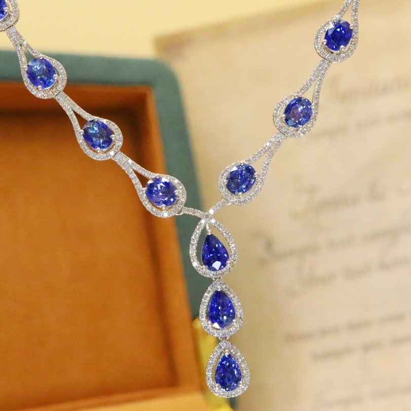 14k Gold 8.20 Ctw Natural Sapphire & Diamond Necklace - 3