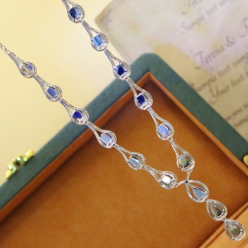14k Gold 8.20 Ctw Natural Sapphire & Diamond Necklace - 4