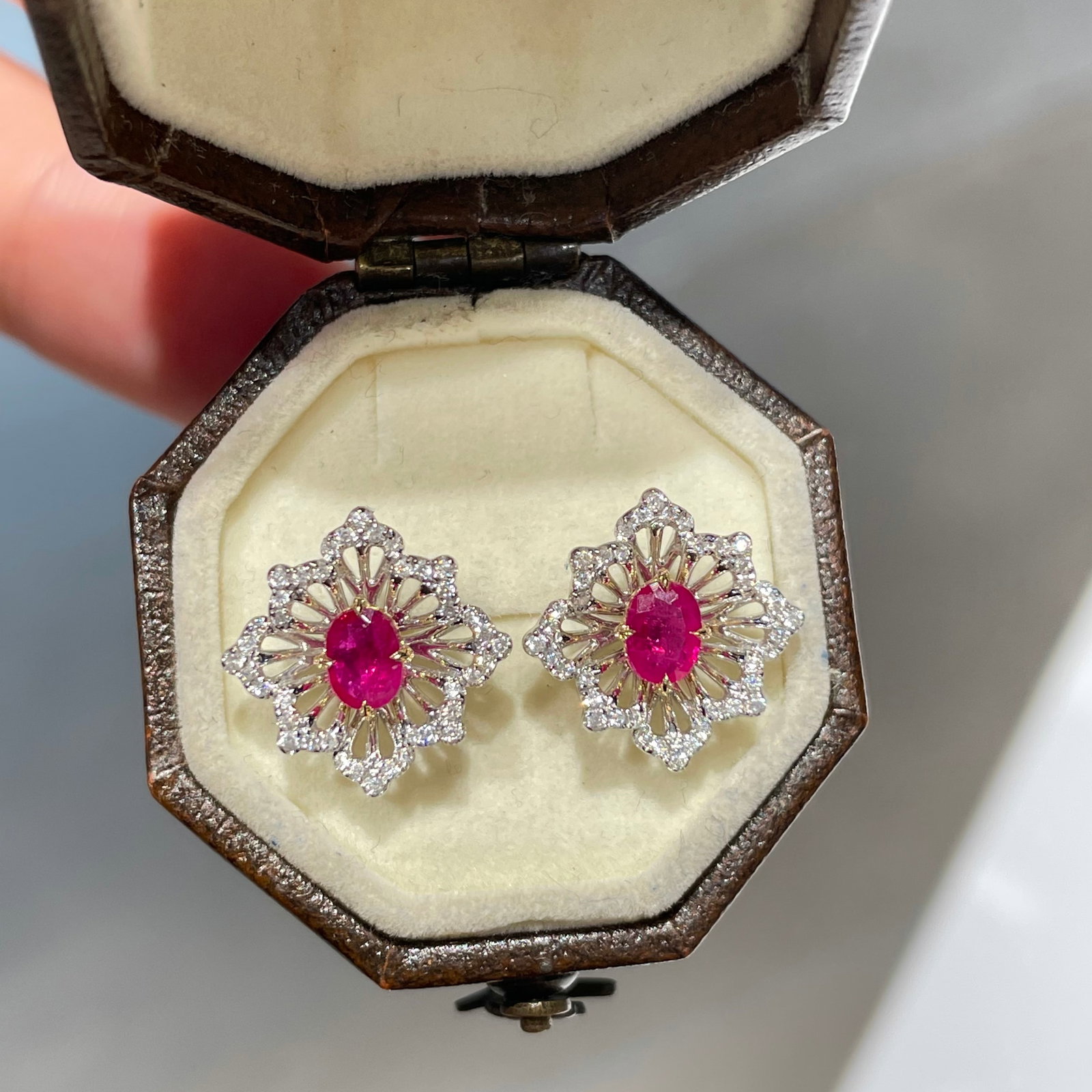 14k Gold 0.65 Ct Natural Ruby & Diamond Earrings - 2