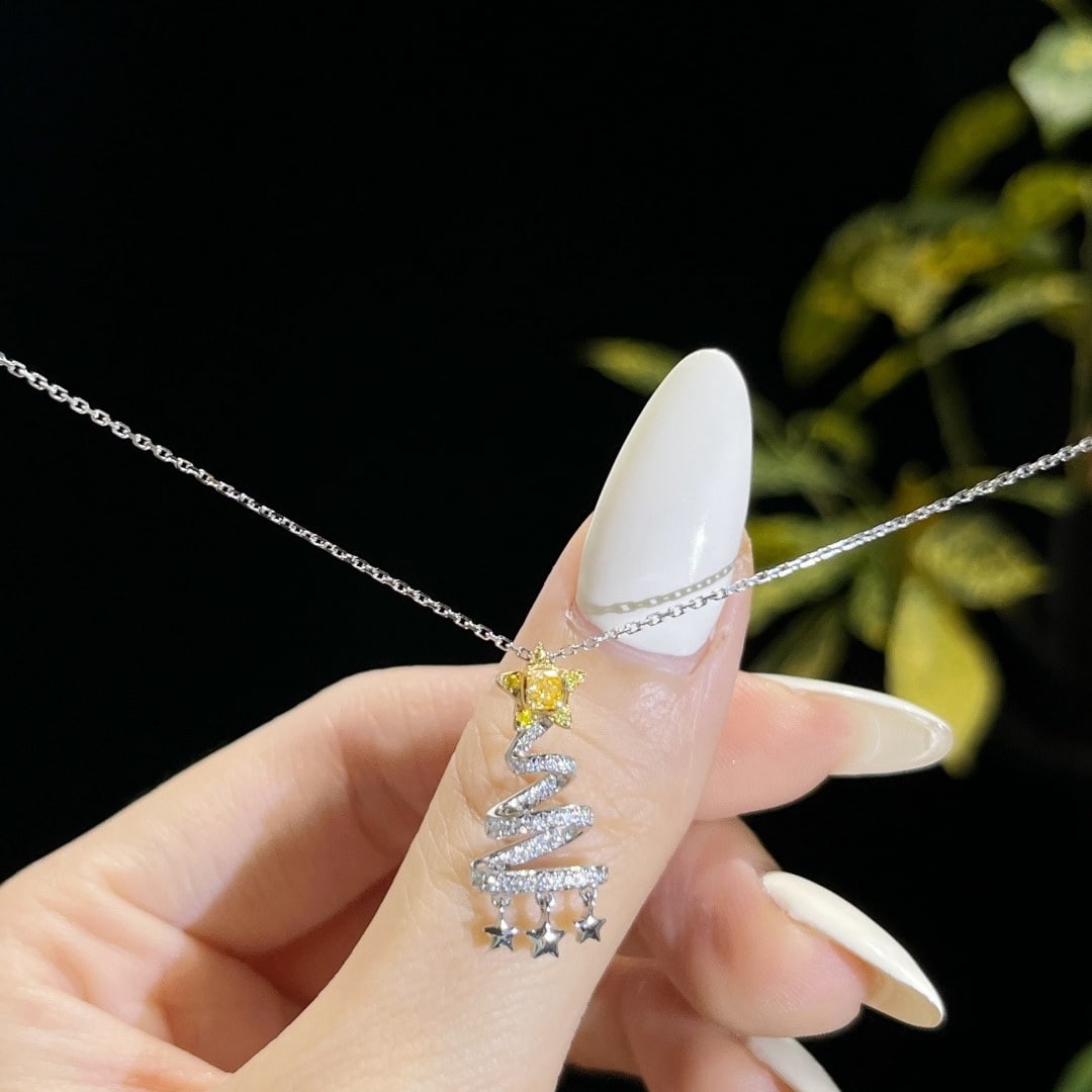 14k Gold 0.23 Ctw Natural Yellow Diamond & Diamond Necklace - 2