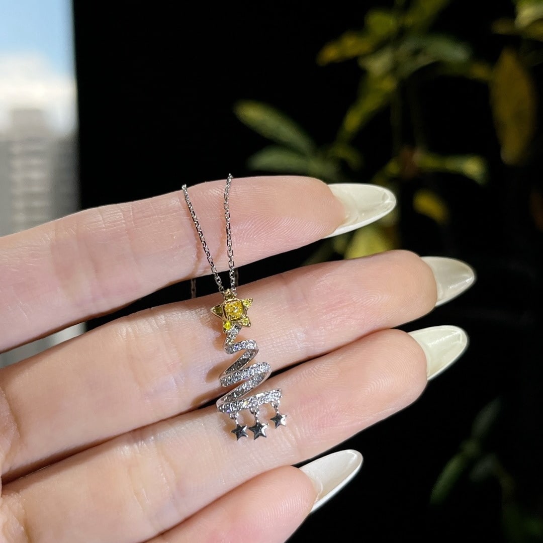 14k Gold 0.23 Ctw Natural Yellow Diamond & Diamond Necklace - 4