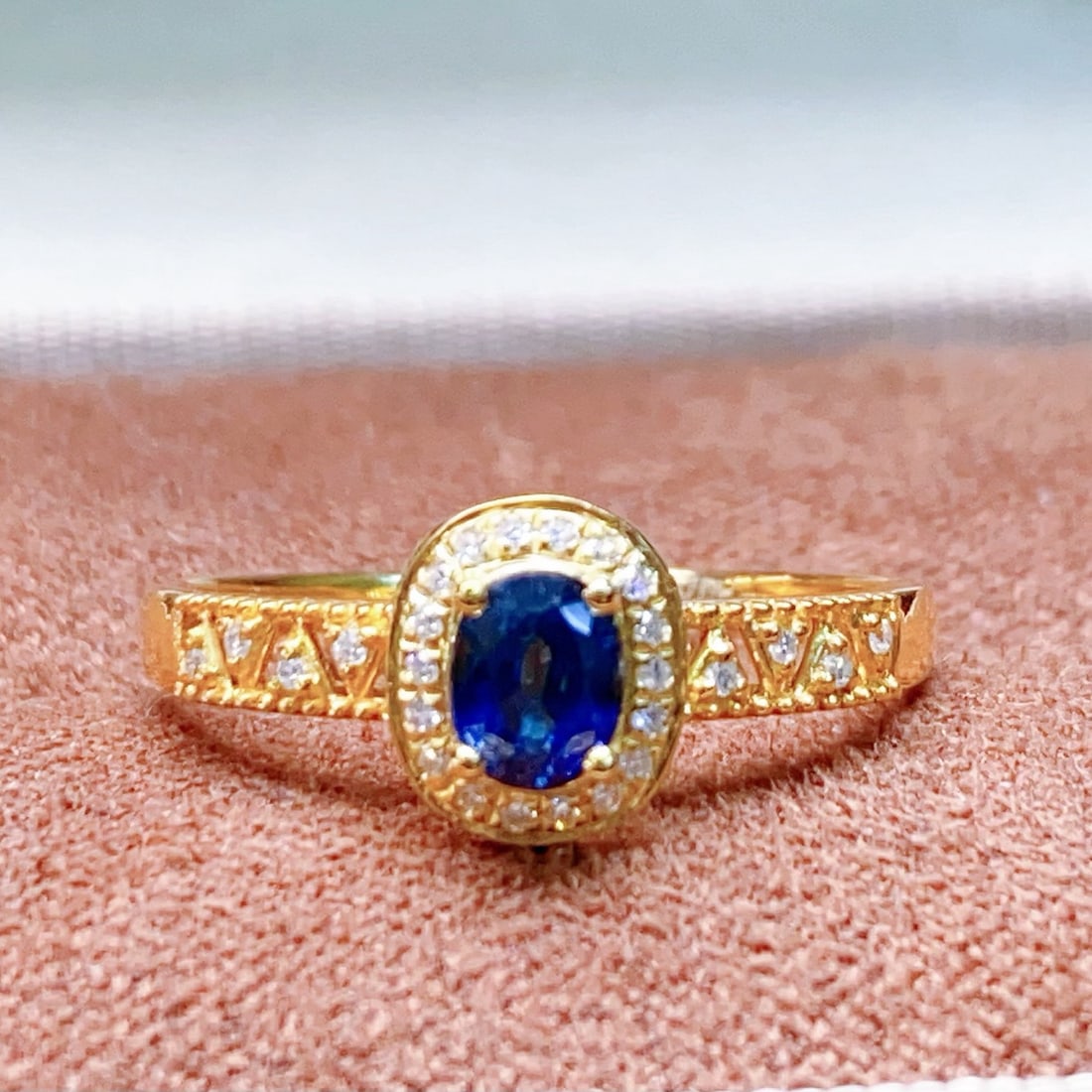 14k Gold 0.35 Ct Natural Sapphire & Diamond Ring - 5
