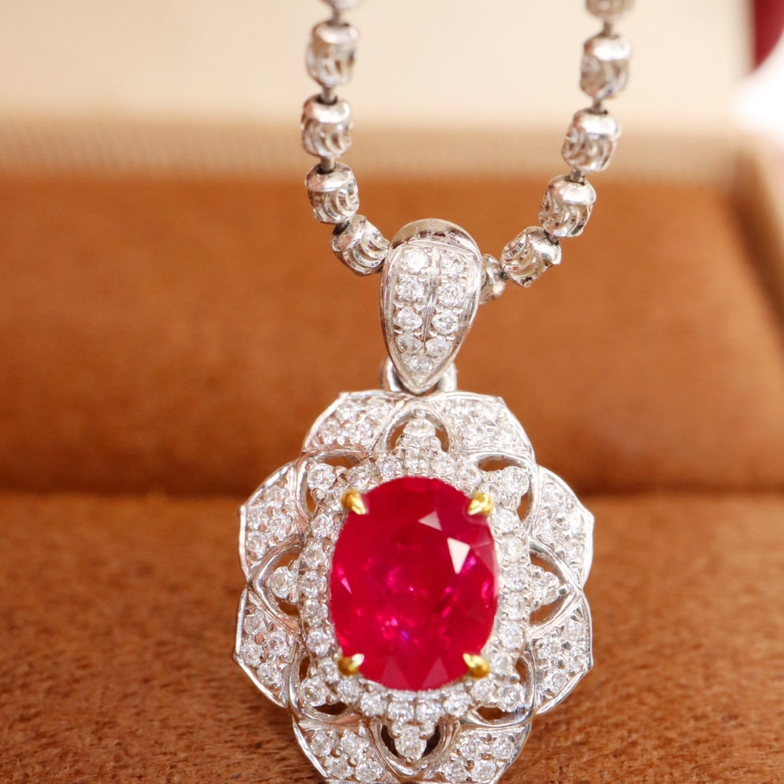 14k Gold 1.46 Ctw Natural Ruby & Diamond Pendant( Without Chain ) - 2