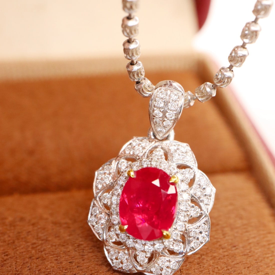 14k Gold 1.46 Ctw Natural Ruby & Diamond Pendant( Without Chain ) - 3