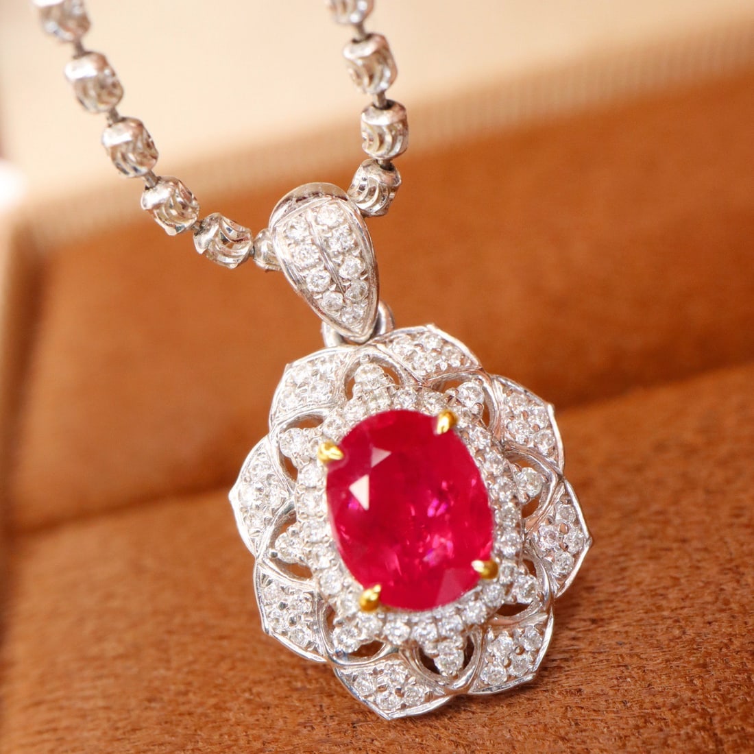 14k Gold 1.46 Ctw Natural Ruby & Diamond Pendant( Without Chain ) - 4