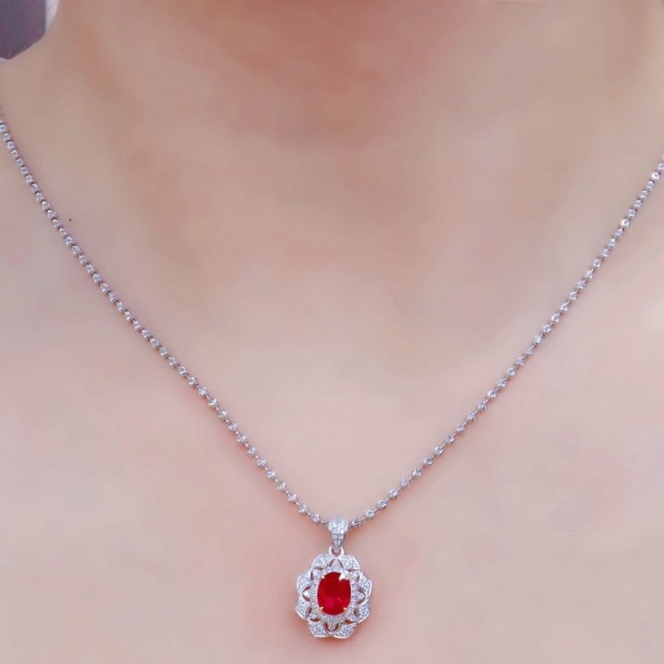 14k Gold 1.46 Ctw Natural Ruby & Diamond Pendant( Without Chain ) - 5