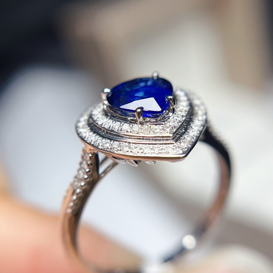 14k Gold 1.20 Ct Natural Sapphire & Diamond Ring - 4