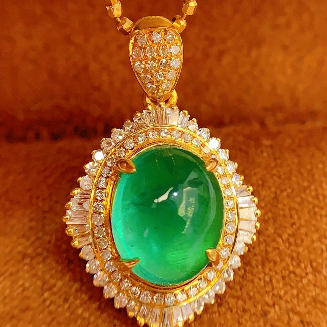14k Gold 3.06 Ct Natural Emerald & Diamond Pendant( Without Chain ) - 2