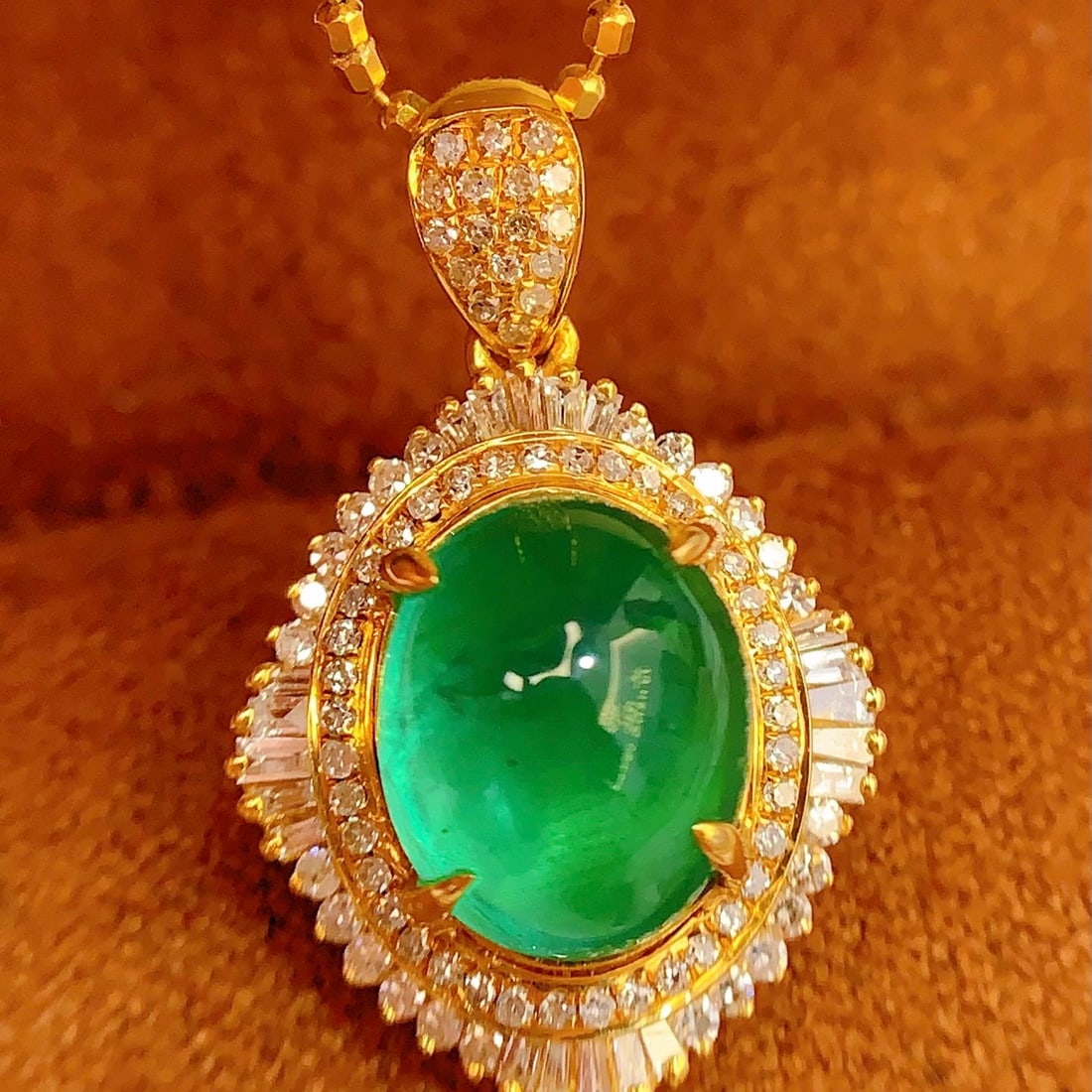 14k Gold 3.06 Ct Natural Emerald & Diamond Pendant( Without Chain ) - 5