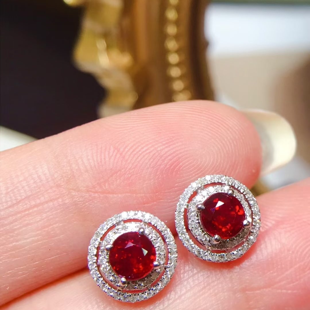 14k Gold 1.51 Ctw Natural Ruby & Diamond Earrings - 2