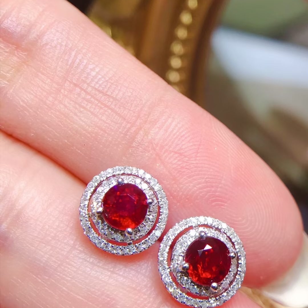 14k Gold 1.51 Ctw Natural Ruby & Diamond Earrings - 3