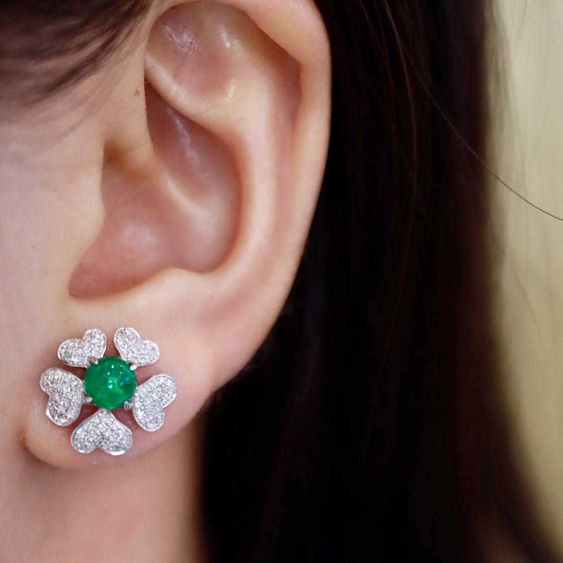 14k Gold 1.75 Ctw Natural Emerald & Diamond Earrings - 4
