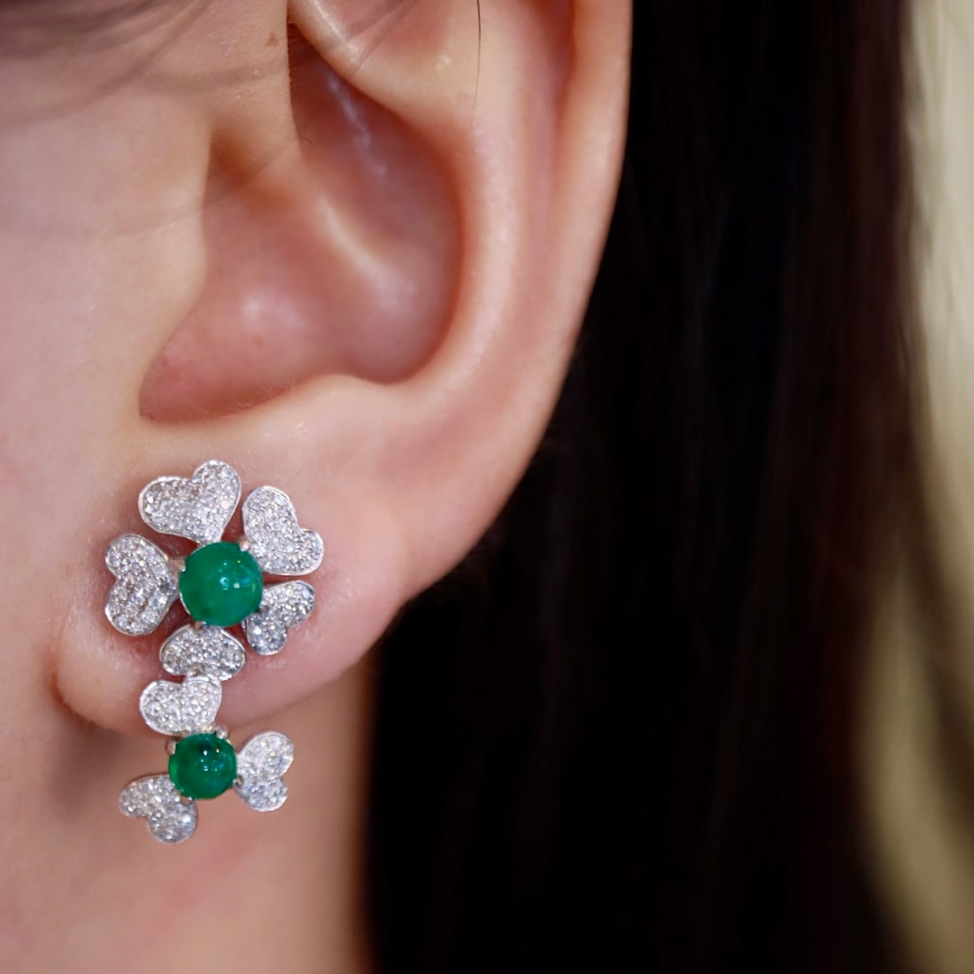 14k Gold 1.75 Ctw Natural Emerald & Diamond Earrings - 5