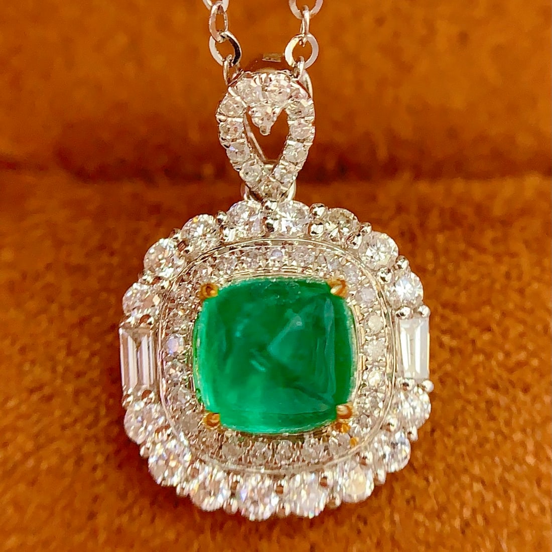 14k Gold 0.7 Ct Natural Emerald & Diamond & Sapphire Pendant( Without Chain ) - 2