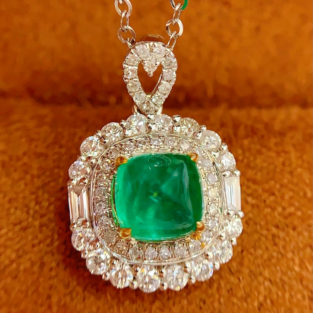 14k Gold 0.7 Ct Natural Emerald & Diamond & Sapphire Pendant( Without Chain ) - 5