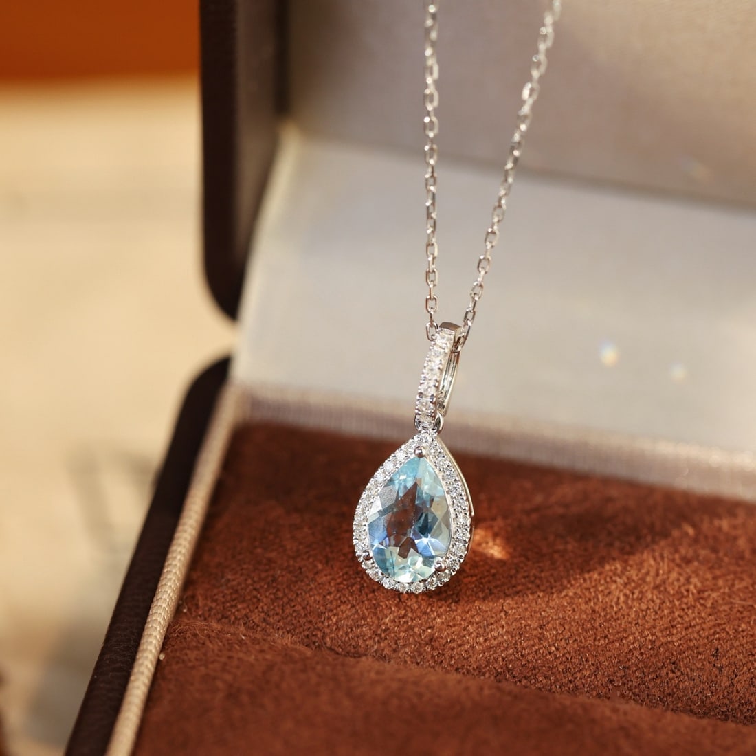 14k Gold 1.14 Ctw Natural Aquamarine & Diamond Pendant( Without Chain ) - 2