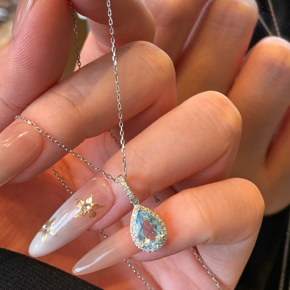 14k Gold 1.14 Ctw Natural Aquamarine & Diamond Pendant( Without Chain ) - 5